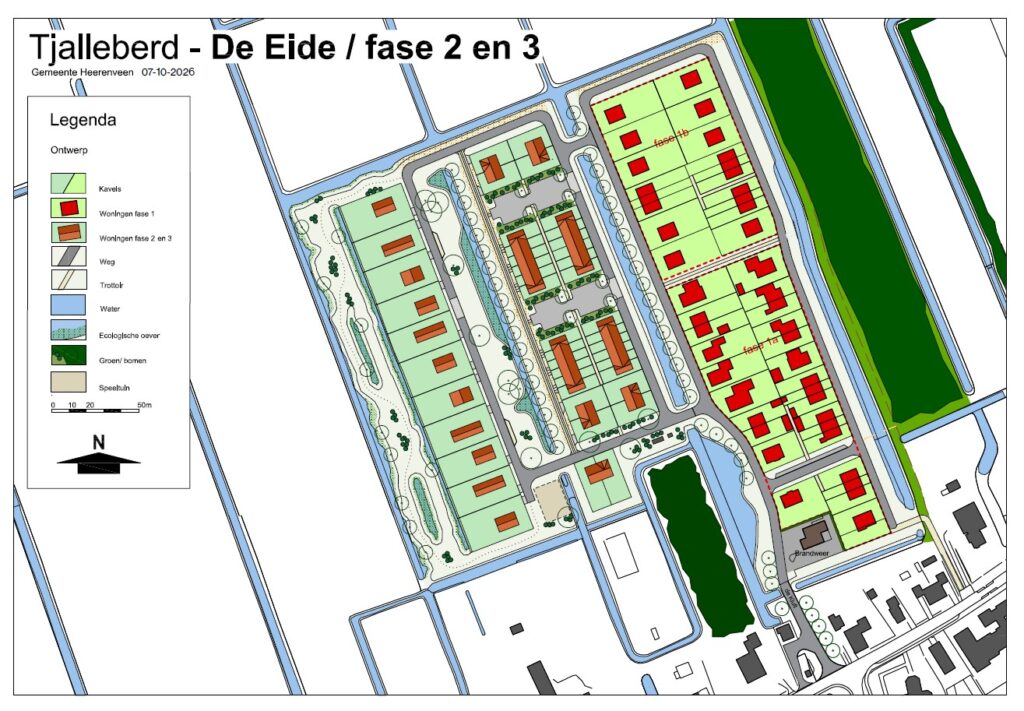 De overzichtskaart met alle ingetekende woningen voor Tjalleberd De Eide